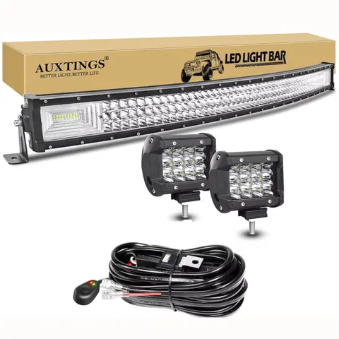 7D 22 - 52in Curved 270W-675W Off Road LED Light Bar with 2x36W Work Light Wire Kit 12V 24V Led Bar for Car Jeep Truck 4x4 Boat