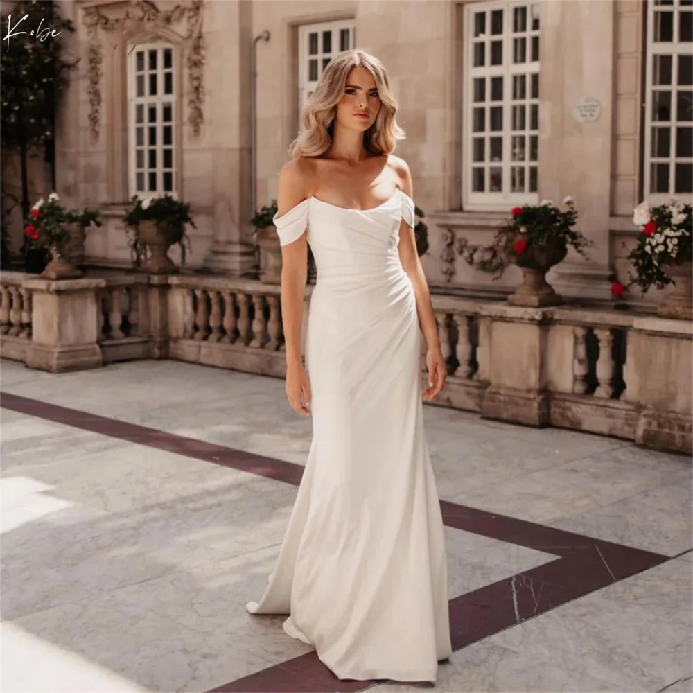 

Kobe White Off the Shoulder Trumpet Party Dresses Sheath Satin Backless Evening Dress Court Train Elegant Customized Prom Dresse