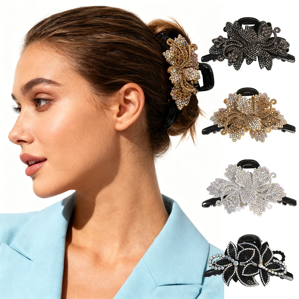 AWAYTR كريستال الشمبانيا بوهينيا مشبك شعر زهور كبيرة النساء كراب المشبك المشابك مشبك شعر القرش كليب إكسسوارات الشعر