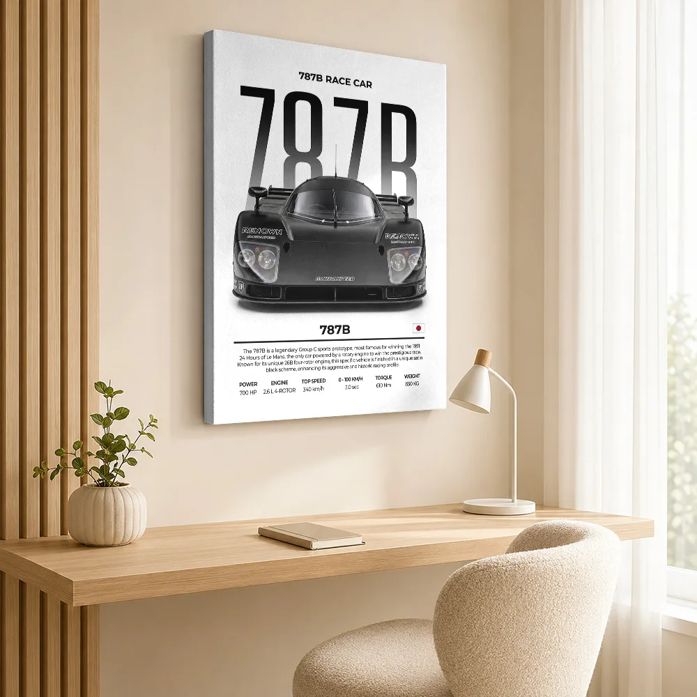 Black Sleek Japanese 787B Race Car Canvas Print Poster Personalized Photo Modern Aesthetic Wall Art Man Cave Decor Driver Gift