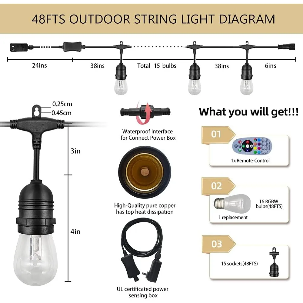 مصابيح GANA الخارجية: مصابيح فناء LED لمزامنة الموسيقى بطول 48 قدمًا RGBW مع جهد منخفض آمن 12 فولت ومصابيح مقاومة للكسر #3