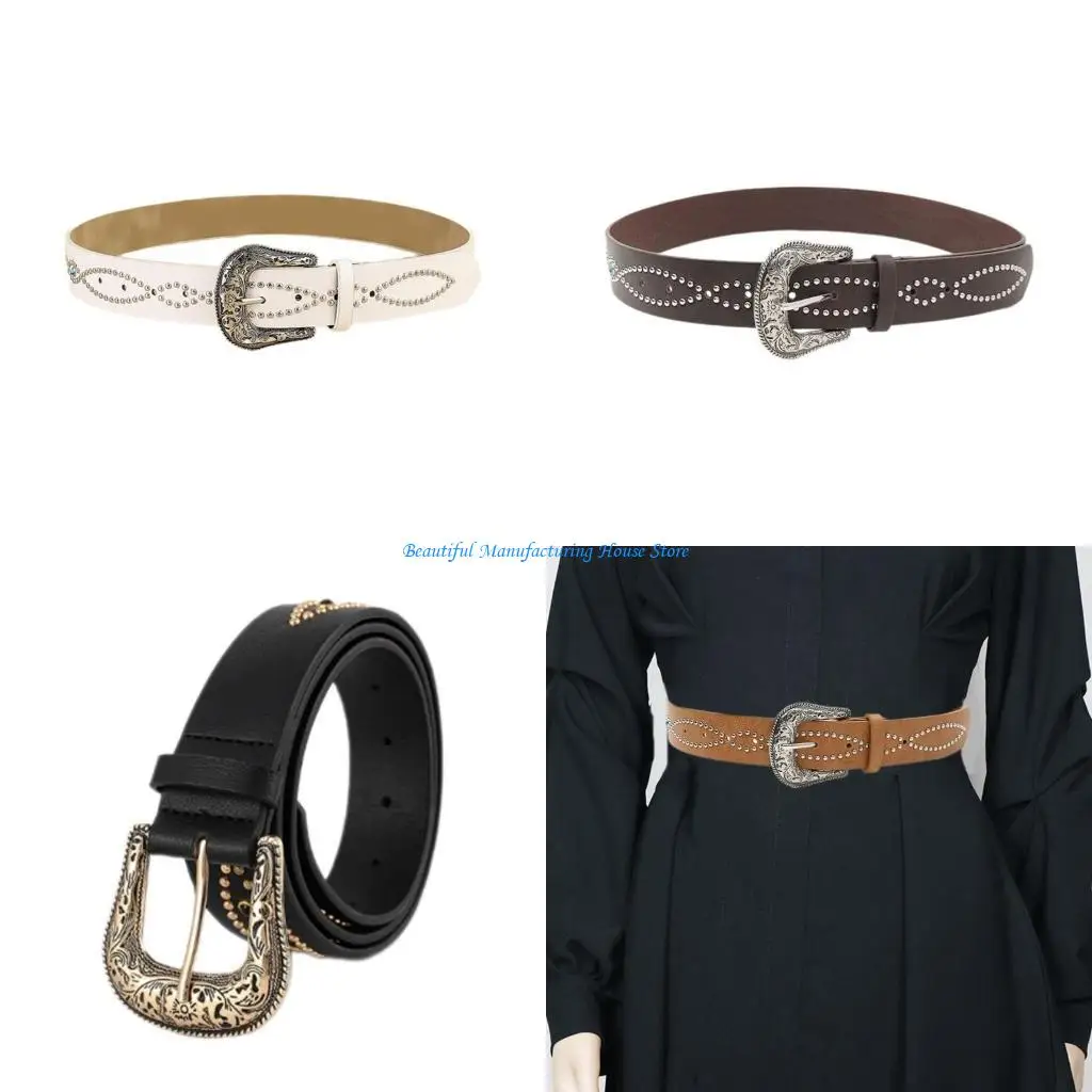e56a-ウエストベルトスタッズチェーンリベット衣装彫刻バックルラップドレスベルトスーツスカートジーンズジュエリー