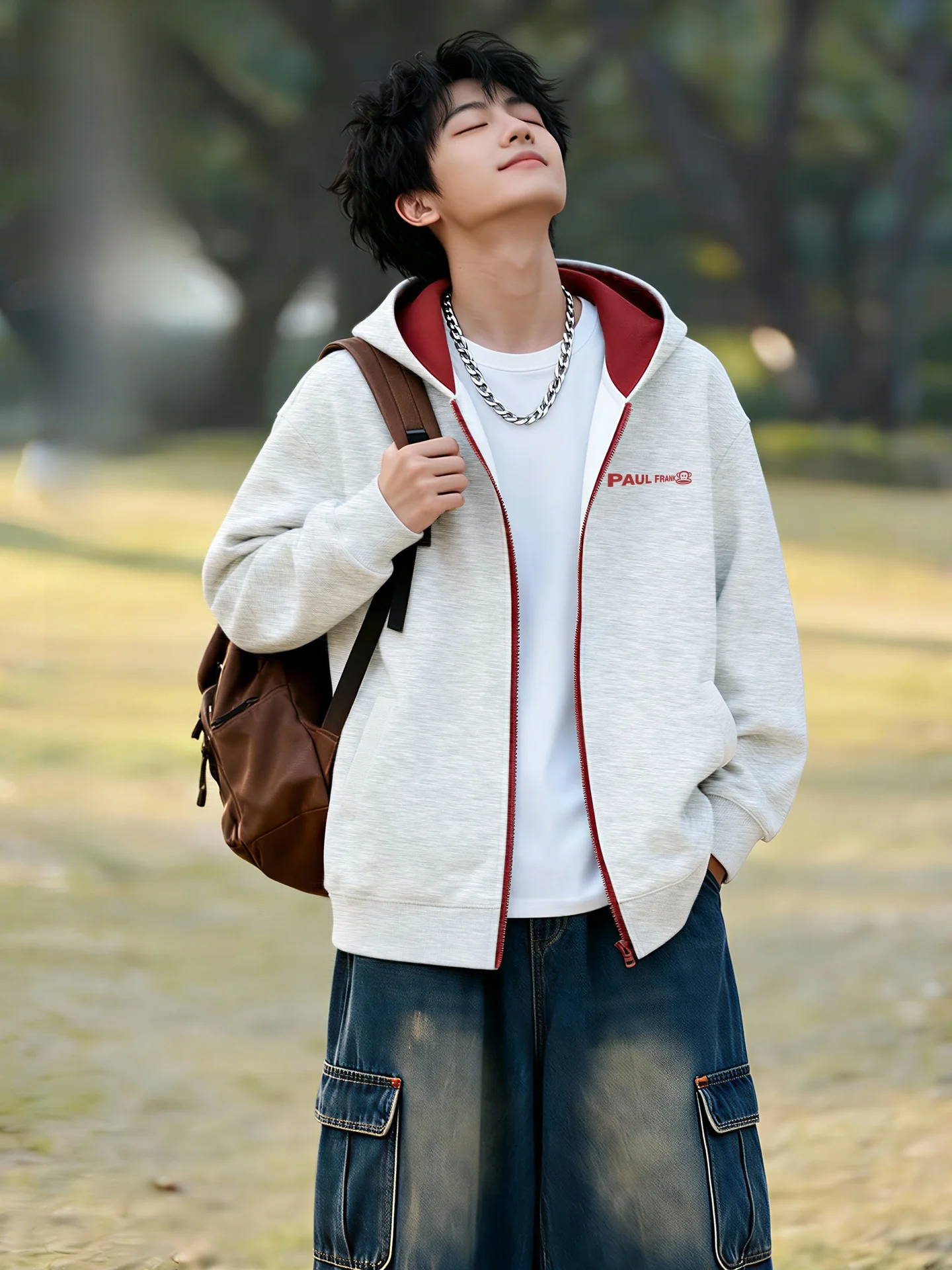 

Мужской кардиган-толстовка с капюшоном на весну 2026: молодежный, контрастный, в американском стиле, повседневный, дышащий