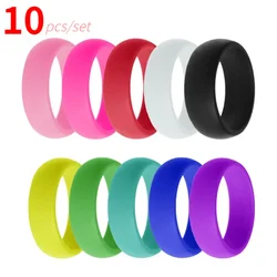 10pcs/set Sports Silicone Ring Lover Unisex Couples Wedding Rubber Bands Hypoallergenic Flexible Finger Rings 8mm  10Pcs/Set