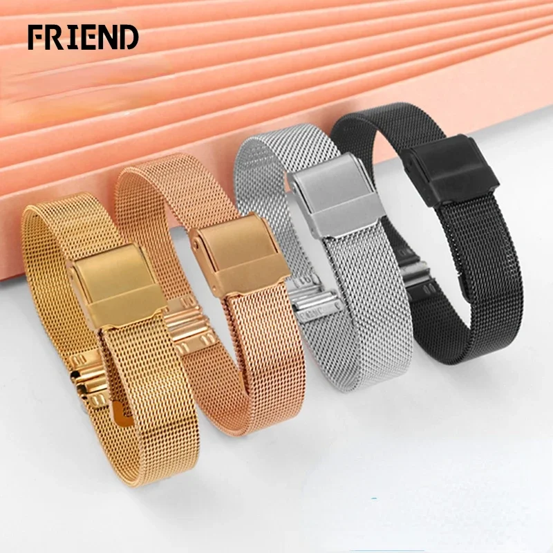 Stainless Steel Milan Steel Belt for Oliviaburton  OB Little Bee Coach Steel Belt Watch Band Ins Woven Mesh Belt Women's Watch