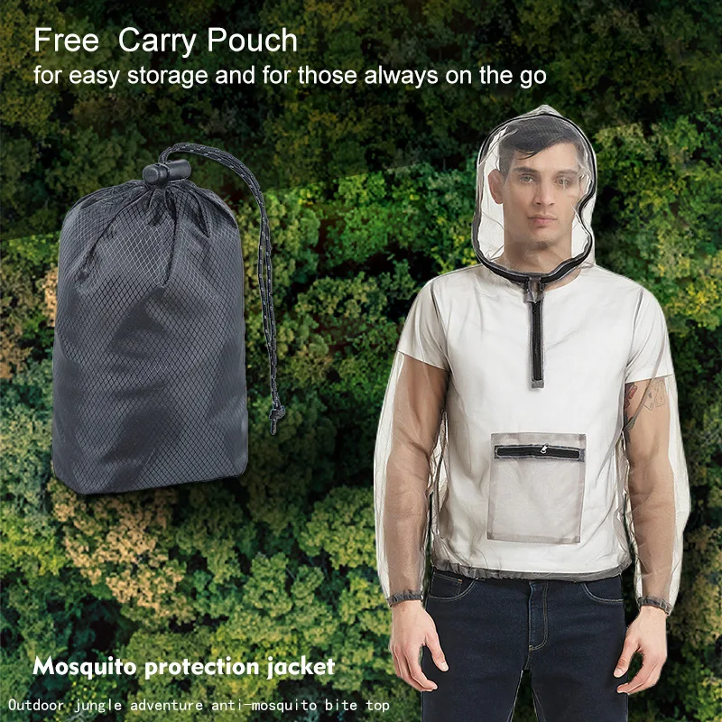 Outdoor Ultralight Mesh Hooded Jacket Anti-mosquito See Through Protective Mesh Shirt Insect Shield Camping Beekeeping Fishing