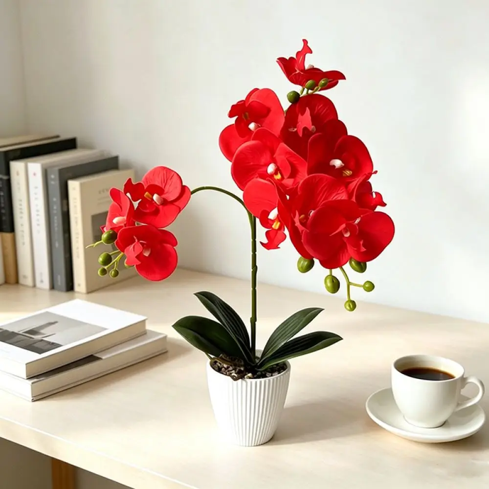 Faux Butterfly Orchid Potted Plant Elegant Floral Ornament Stone Bottom For Dining Table Home Office Interior Decor view 5