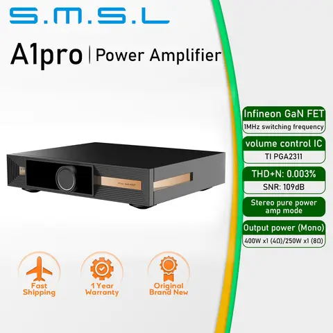 SMSL VMV A1pro Gallium Nitride Power Amplifier Infineon GaN FET TI PGA2311 volume control IC 400W/4Ω High-Power Audio Grade