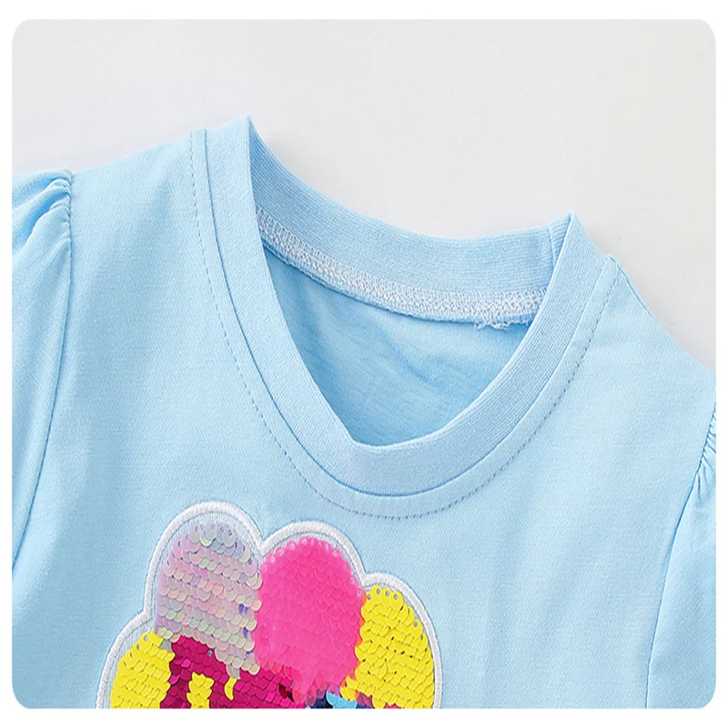 Jumping Meters 2-7T  New Arrival Cotton Girls Tees Beading Summer Toddler Clothes Kids Tops Children\'s Tshirts