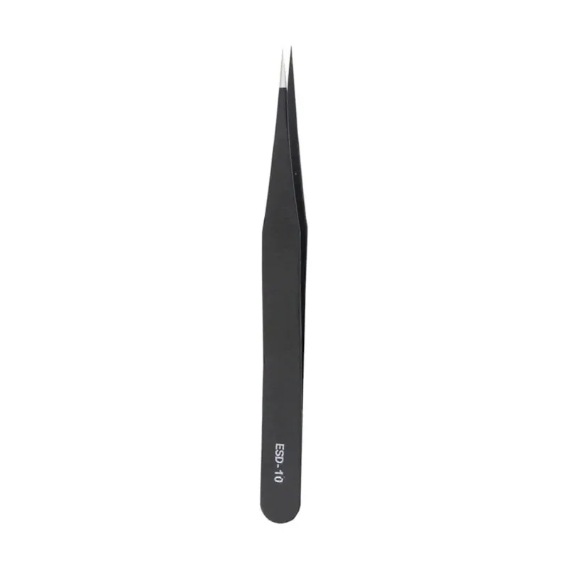 Precision Black Stainless Steel Tweezers Set - 10-17 Pointed Elbow Straight Edge Tool for Detail Work