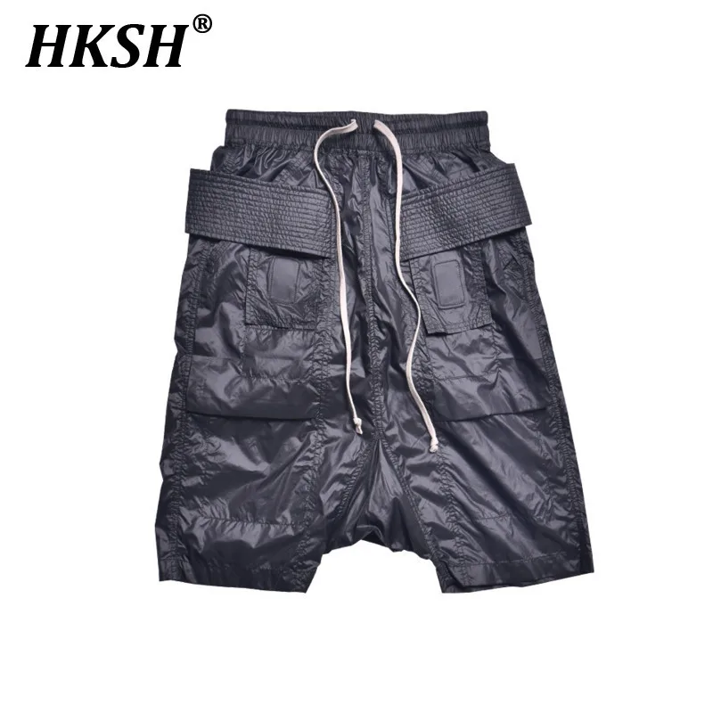 Hksh primavera verão novas calças finas na altura do joelho juventude alta rua moda shorts masculino maré chique escuro nicho design capris hk0825