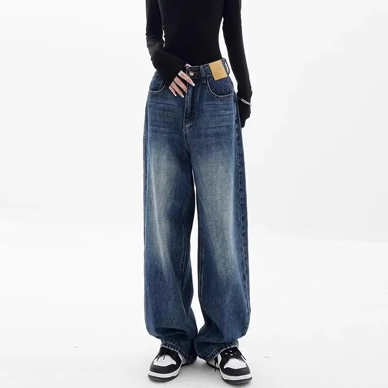 ارتفاع الخصر واسعة الساق الجينز مستقيم Bootcut النساء السراويل ل الكمثرى على شكل الجسم التخسيس السراويل الطويلة الخريف أسود أزرق الجينز امرأة