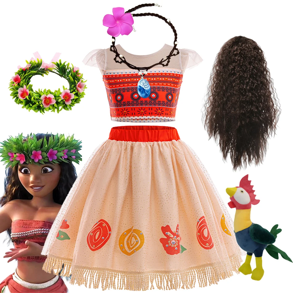 New Movies Moana 2 Girls Dress Halloween Carnival Party Moana Costume Girl Princess Clothes Children Vaiana Dress Outfit