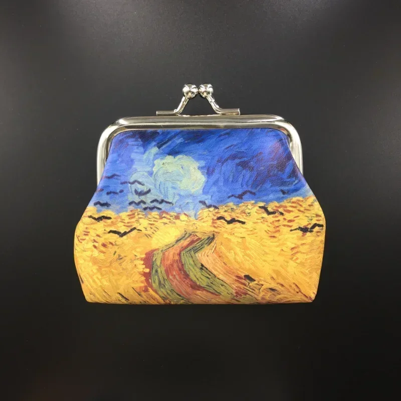 Van Gogh pintura a óleo porta-moedas para homens e mulheres, aparência colorida, porta-carteira, fivela estilo retro europeu, bolsa de armazenamento