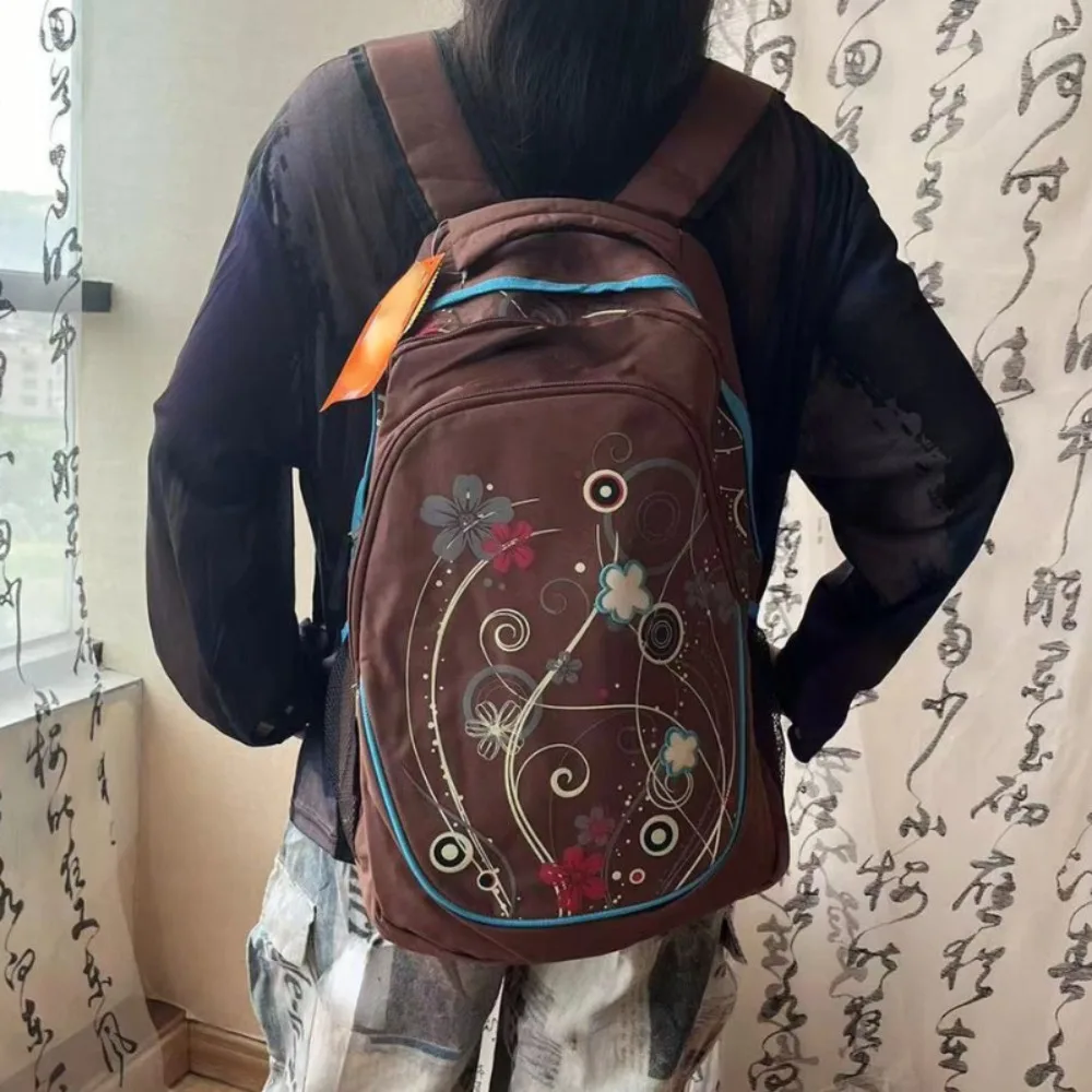 

New 2024 Student Hong Kong Style Vintage Luggage All-match Simple Large Capacity Purses Print Panelled Luxury Versatile Backpack