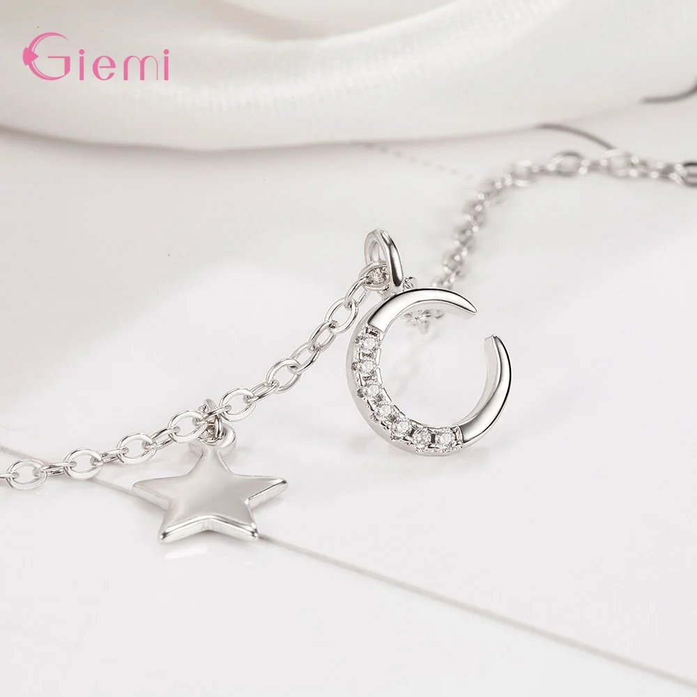 

Нежный стерлингового серебра 925 пробы, лунная звезда, кубический циркон, кристалл, кулон, ожерелья для женщин и девочек, модные ювелирные изделия для свадебной вечеринки, подарки