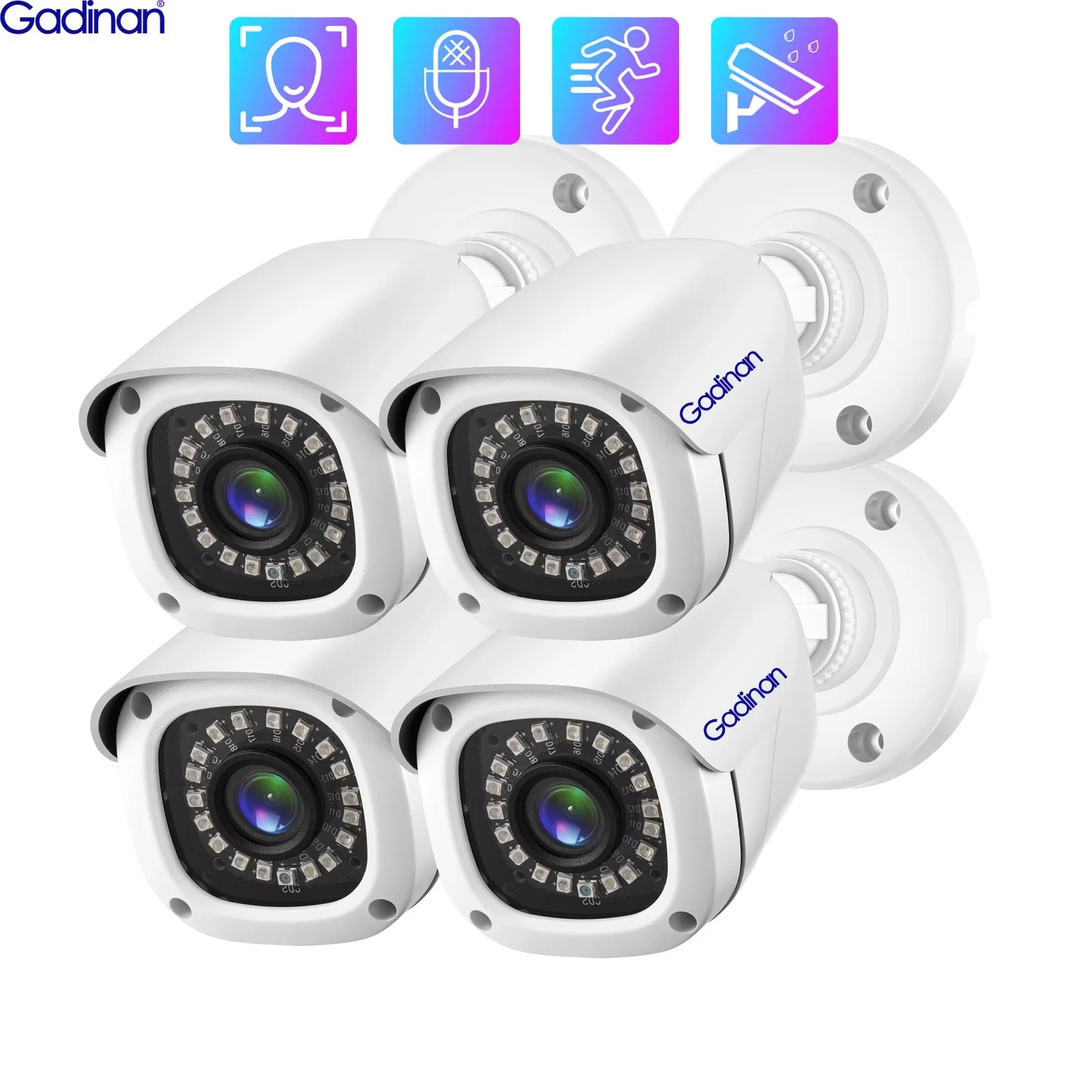 Gadinan 4PCS/LOT Bullet POE IP Camera 4K 8MP 5MP 4MP Audio H.265+ Face Detection Outdoor Video Surveillance CCTV Security XMEYE