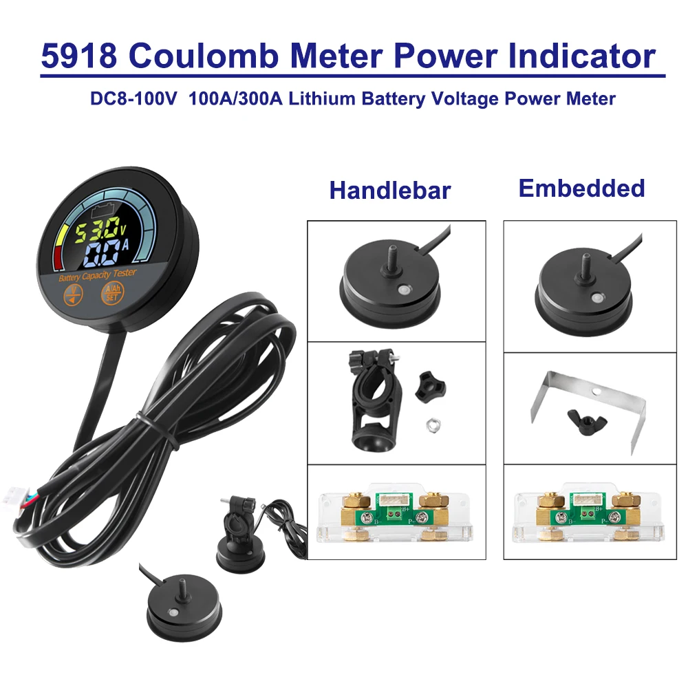 5918 Coulomb Meter Power Indicator DC8-100V Lithium Battery Voltage Power Meter RV Power Meter High Accuracy Capacity Tester