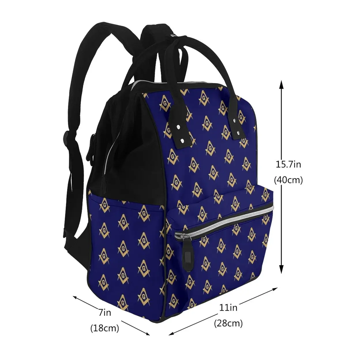 Freemason Pattern Gold Blue Square And Compass Masonic Student Backpack School Bag Daypack for Men Women Bookbag Shoulder Bags