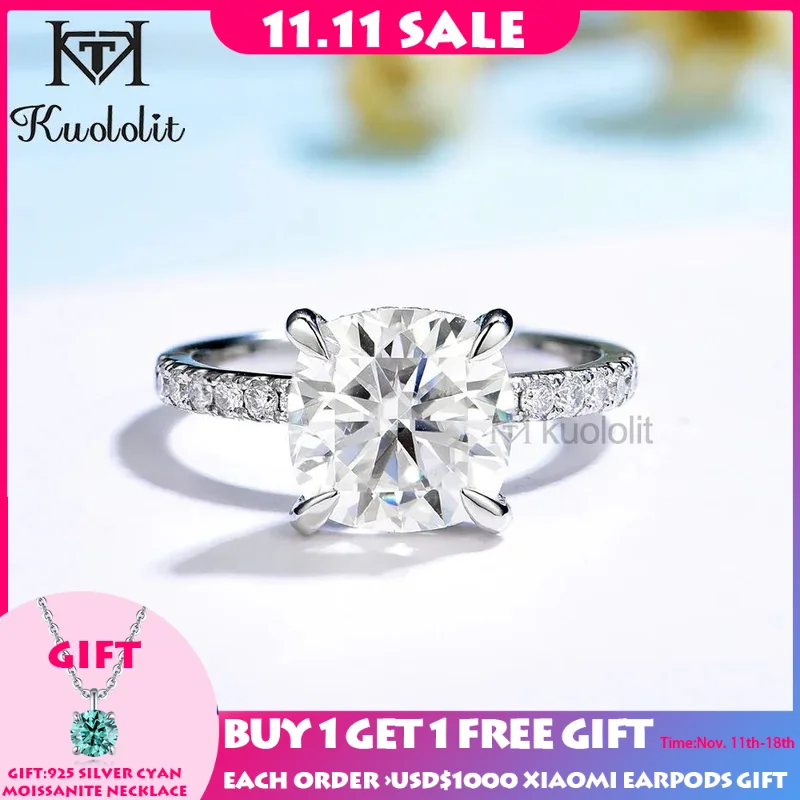 Kuololit 3CT Moissanite 585 14K 10K White Gold Rings for Women Cushion Radiant Cut Solitaire Hidden Halo Ring for Engagement New