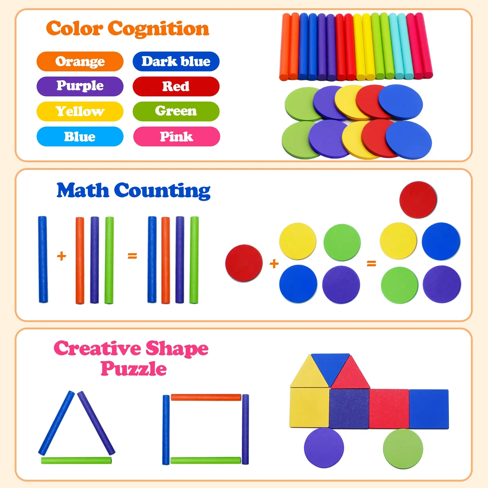 Juguetes de madera Montessori para niños pequeños, clasificación de colores, juguetes de Motor fino, juguetes sensoriales a juego, rompecabezas educativos para edades tempranas