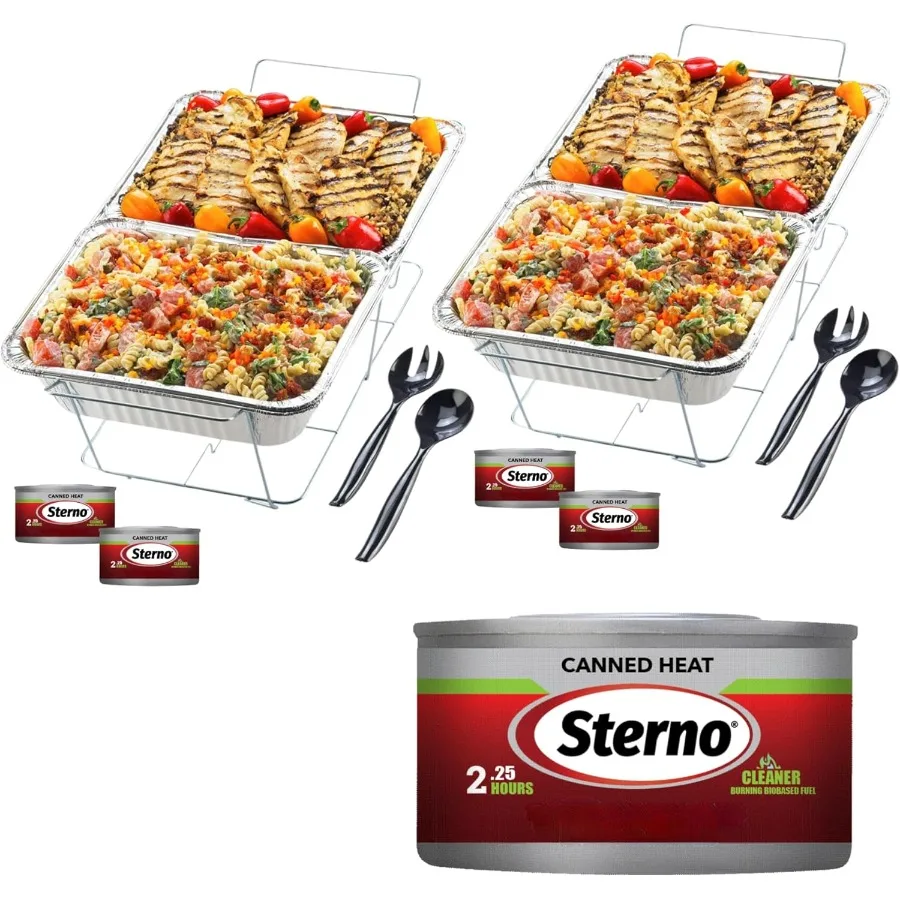 

18Piece Disposable Chafing Dish Buffet Set for Catering Events and Large Gatherings with Canned Heat Food Warmers and Warming T