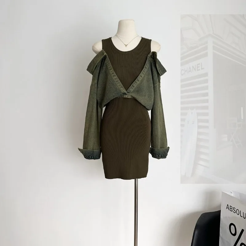 Dames nieuwe herfstrok woon-werkverkeer lichte luxe herfstjurk korte bovenkleding jonge splitsing off-the-shoulder prachtige vrije tijd