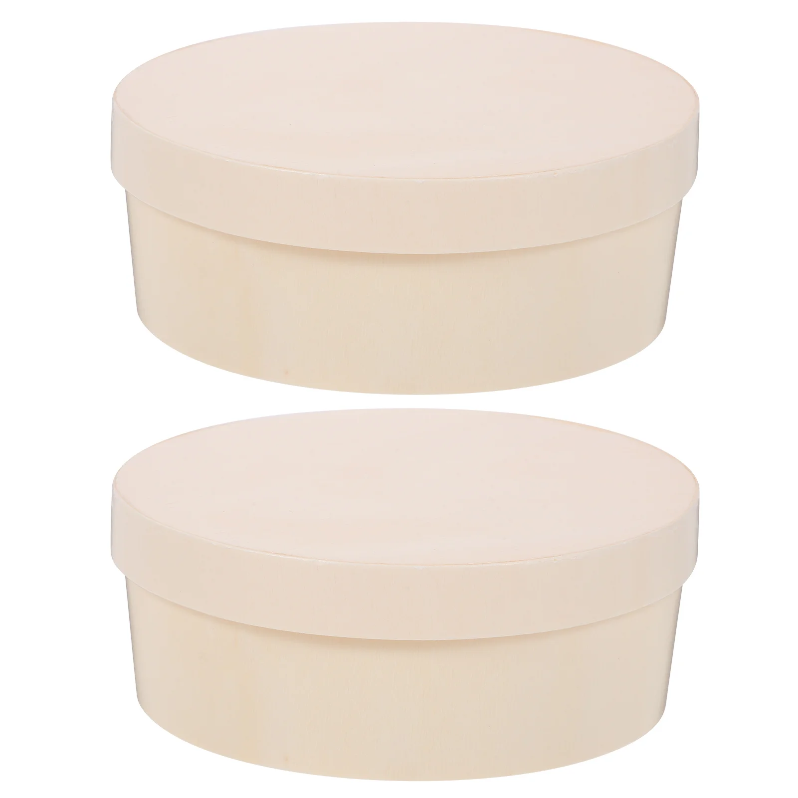 

2Pcs Small Round Wooden Storage Box 14.5cm Solid Color Unfinished DIY Gift Packaging Bread Cupcake Candy Case for Home Office