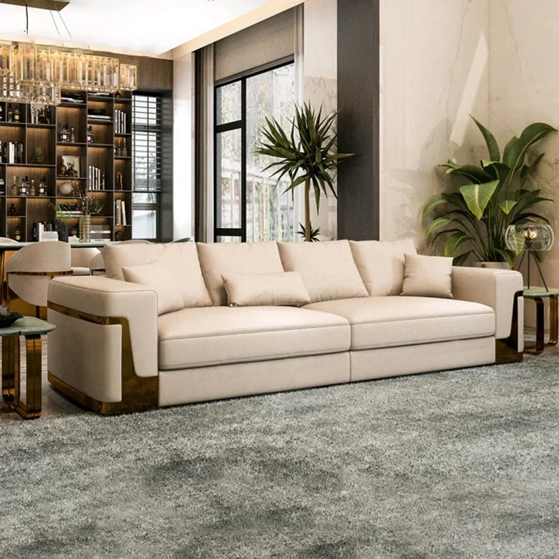 Italian minimalist modern light luxury leather sofa combination
