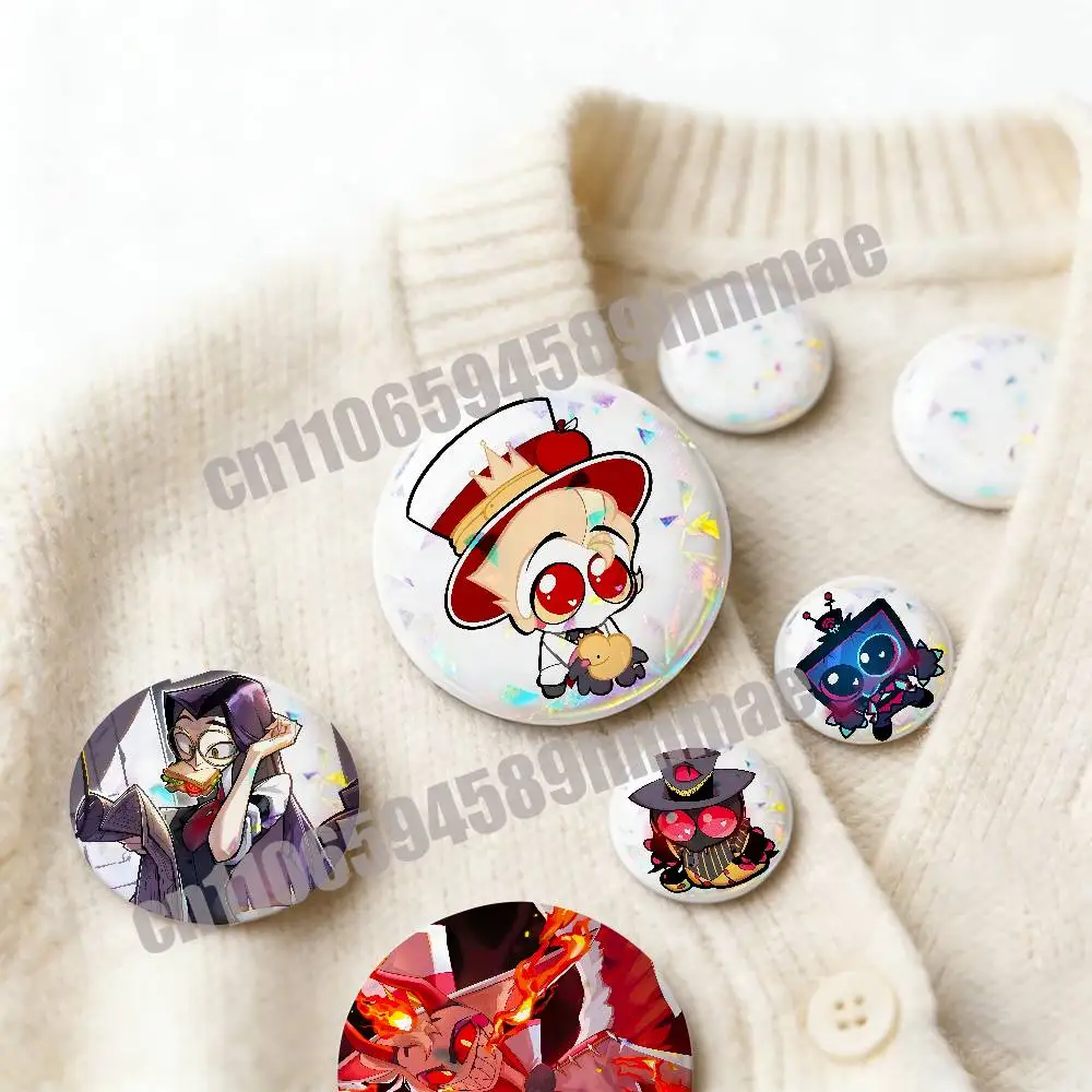 For Lucifer Lute Vox H-HazbinS Round Pins Insignia Badge Cover Ornament 75mm Cosplay Brooch Button