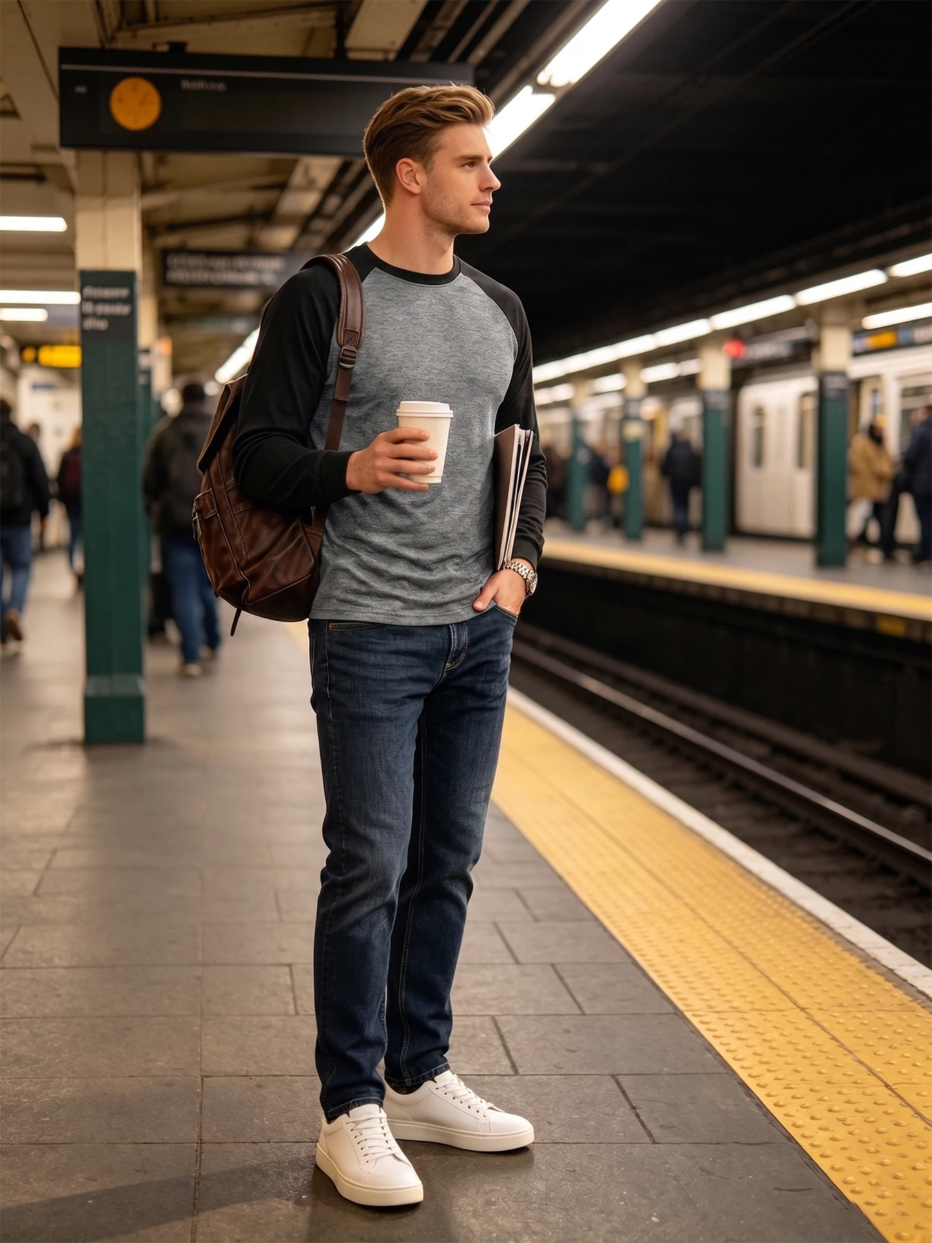 Men's Raglan Long Sleeve T-Shirt Casual Crew Neck Baseball Tee Color Block Patchwork Top for Daily Wear Workout & Outdoor