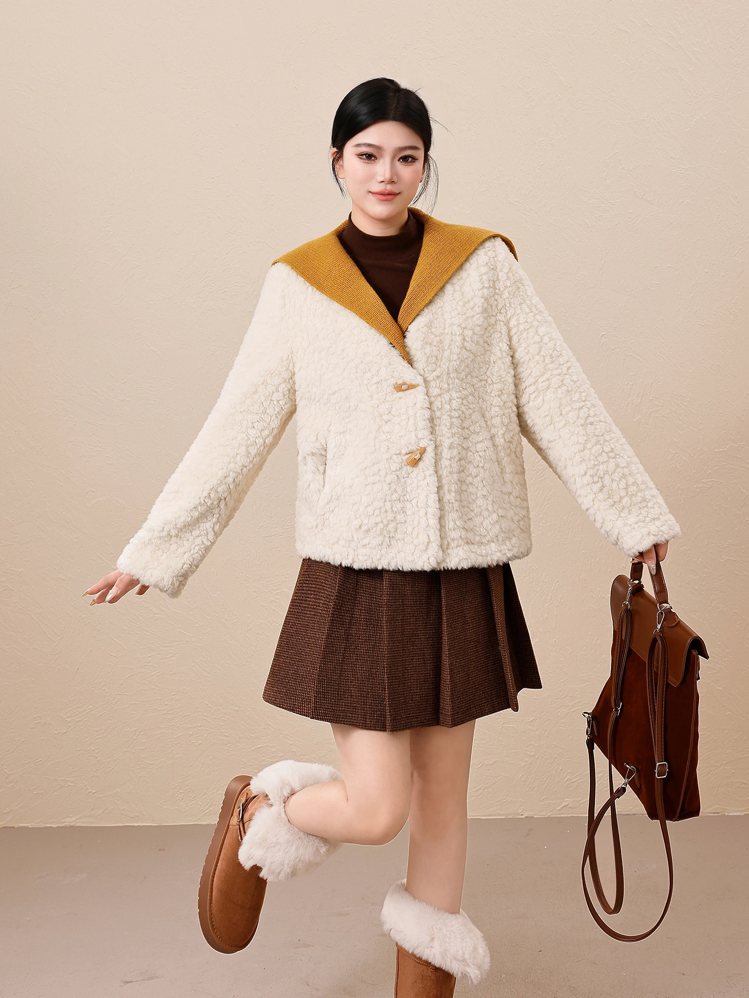 

Egg Sister View Casual Sle Women's Outerwear Color Blo Warm Thiened Winter Coat Versatile White Enhancing Long Sve P...