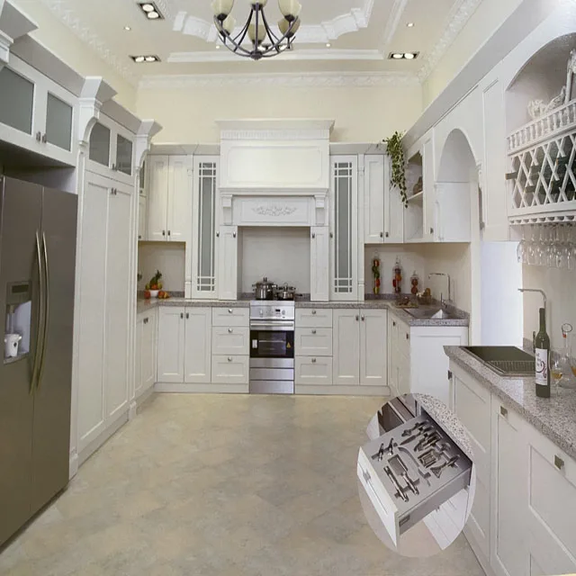 White Shaker Style Modern  PVC Design with Island Make in China Customized Kitchen Cabinets