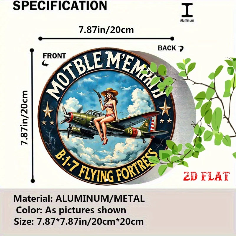 2D Flat-Round Aluminum Sign Featuring a 2D Flat Pinup Girl Design, Embodying American Spirit. This Vintage-Style Metal Tin Sign