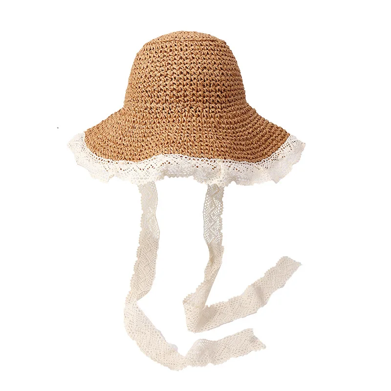 Lace Straw Hat Women Summer Sun Hats Woman  Wide Brim Straw Beach Side Cap Floppy Female Straw Hat Lace Solid Fringe Summer Cap