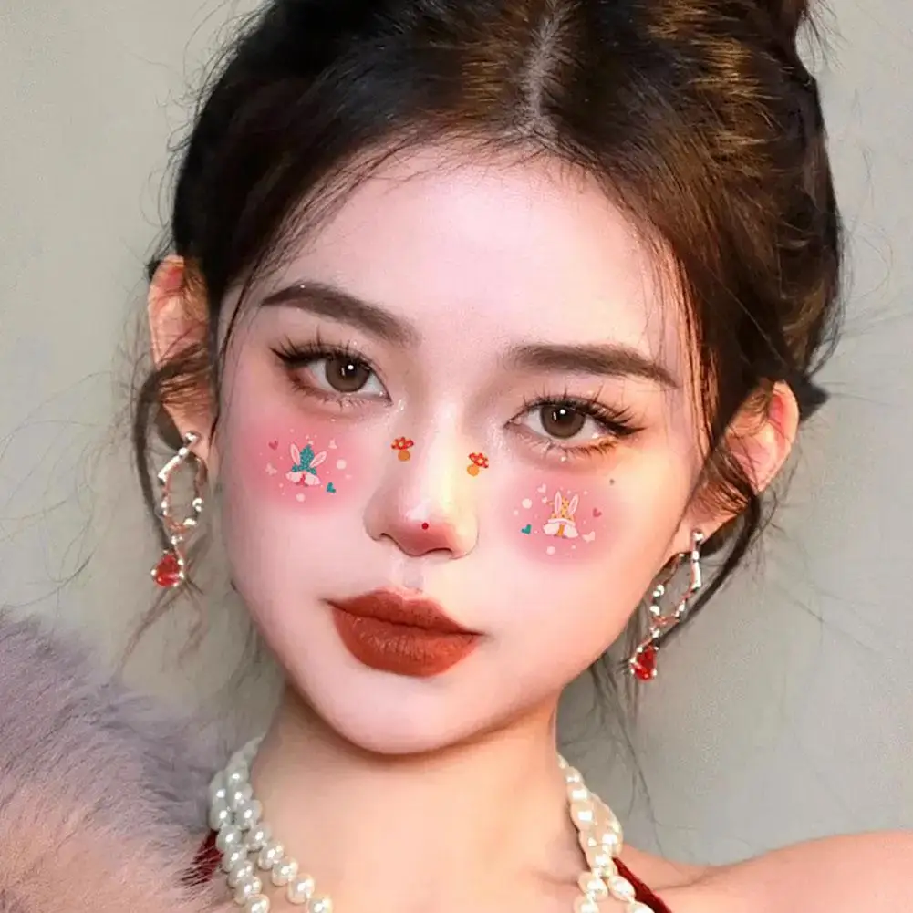 Trendy Glitter Face Tattoo Waterproof Temporary Face DIY Year Makeup Sticker New 2025 N Red Patches EWW Tattoo M7V1