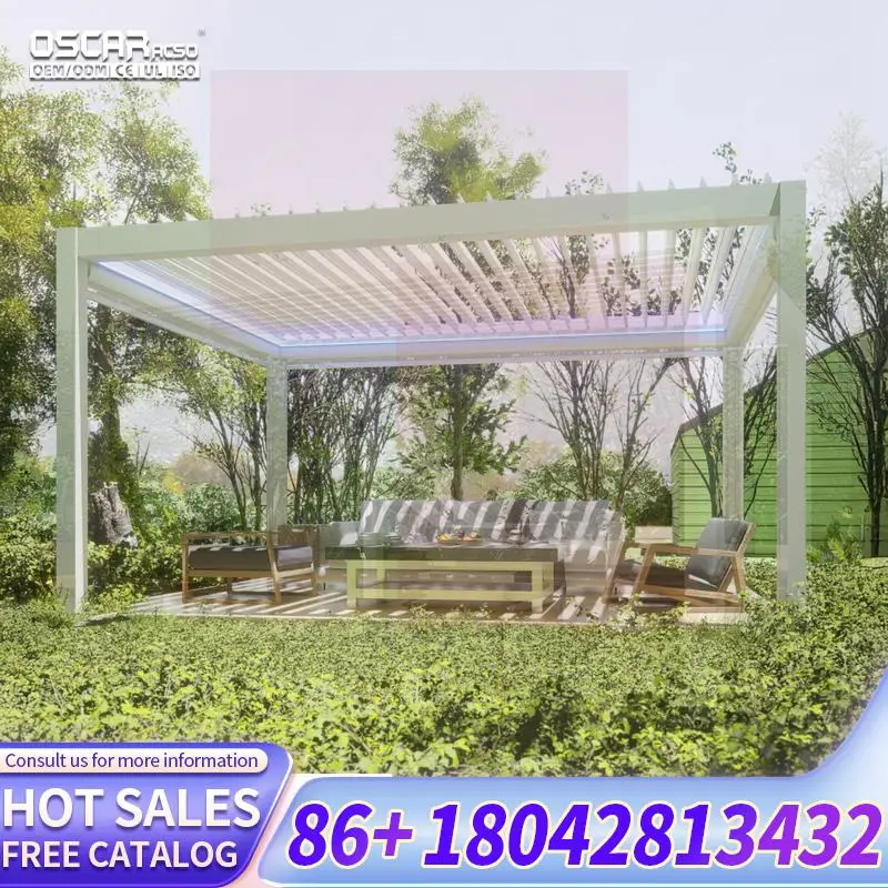6x3 m Outdoor Bioclimatic Remote controlled Louvered Roof Pavilion for House Attachment in Backyards and Gardens pergola