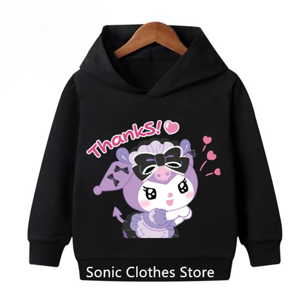 Fashion Unisex Kuromi Print Hoodies Children Boys Long Sleeves Sweatshirt Baby Kids Tops Girls Clothes 2-12 Years Streetwear