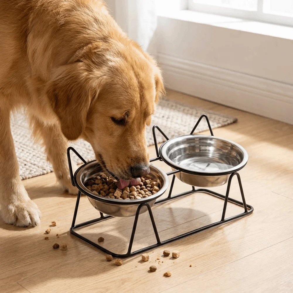 Fall-Resistant Raised Pet Feeding Bowls Anti Overturning with Stand High Foot Dog Feeder Thickened Cat Double Bowls Wet Dry Food