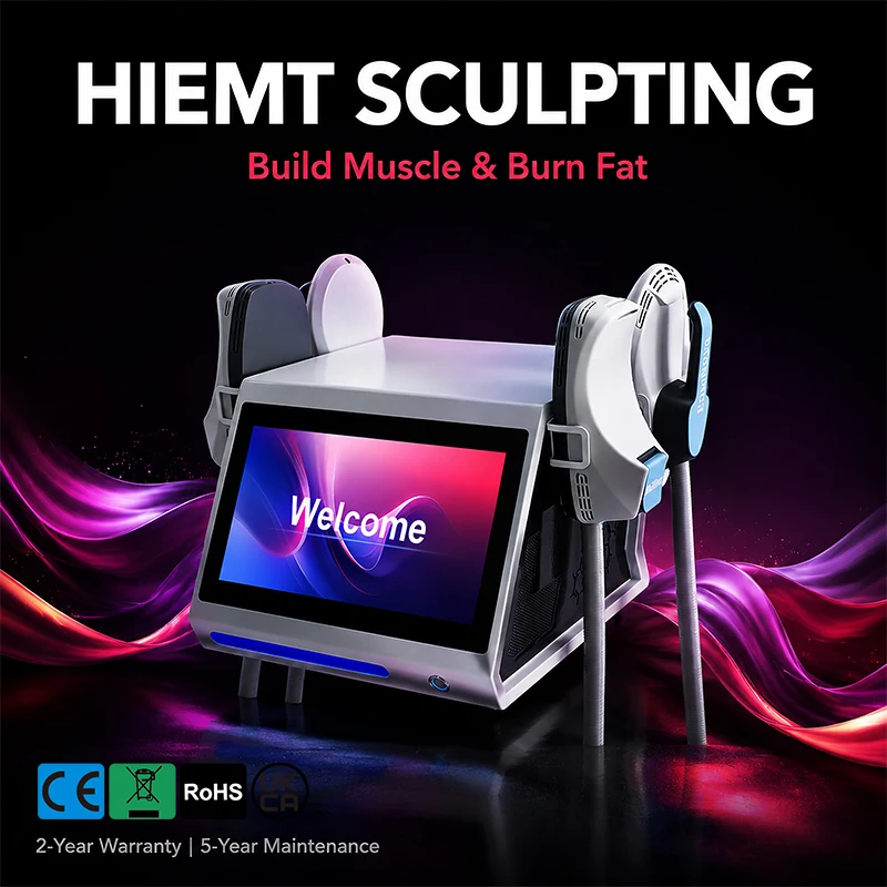 Mecavie Professional 6500W Hi-EMT Body Sculpting Equipment, Dual Handles EMS Muscle Building Fat Burning Slimming Machine