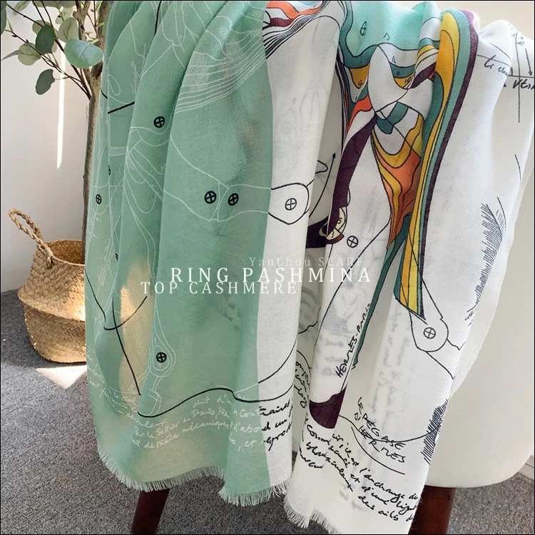 Horse Winter Warm Pashmina Scarf Women Luxury Designer Cashmere Scarves Shawl Tassel Foulard Hiver Femme Cachemire 200 100cm