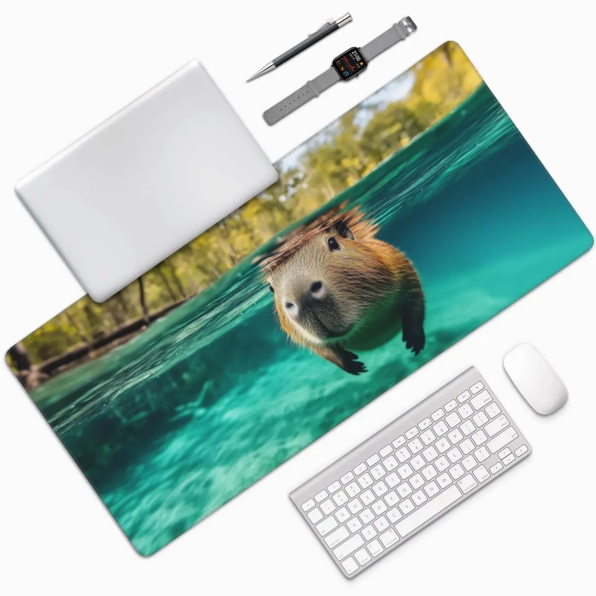 

Adorable Underwater Capybara Large Mouse Pad Computer Keyboard Mouse Mat Gaming PC Laptop Desk Mat Office Accessories Table Mats