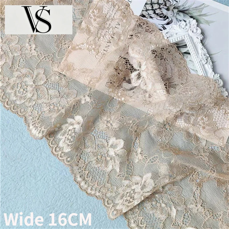 Eyelash Ribbon Lace Embroidery Clothes Scarf Apparel Dress Fabric Sewing Decor 16CM Light Wide Coffee Bicolor Floral Stretch