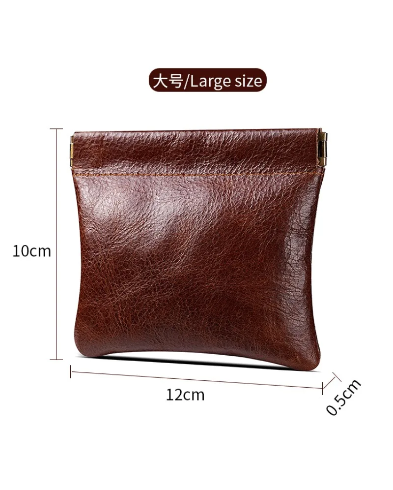 3 Size Options Genuine Leather Squeeze Coin Purse, Automatic Closing Jewelry Pouch, Multi-Size Mini Storage Bag for Small Items