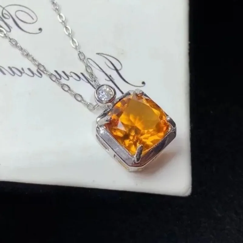 

Простой кулон из серебра 925 пробы с кристаллами, кулон из натурального цитрина, 8 мм, 2,5 карата, ювелирные изделия из натурального цитрина для повседневного ношения