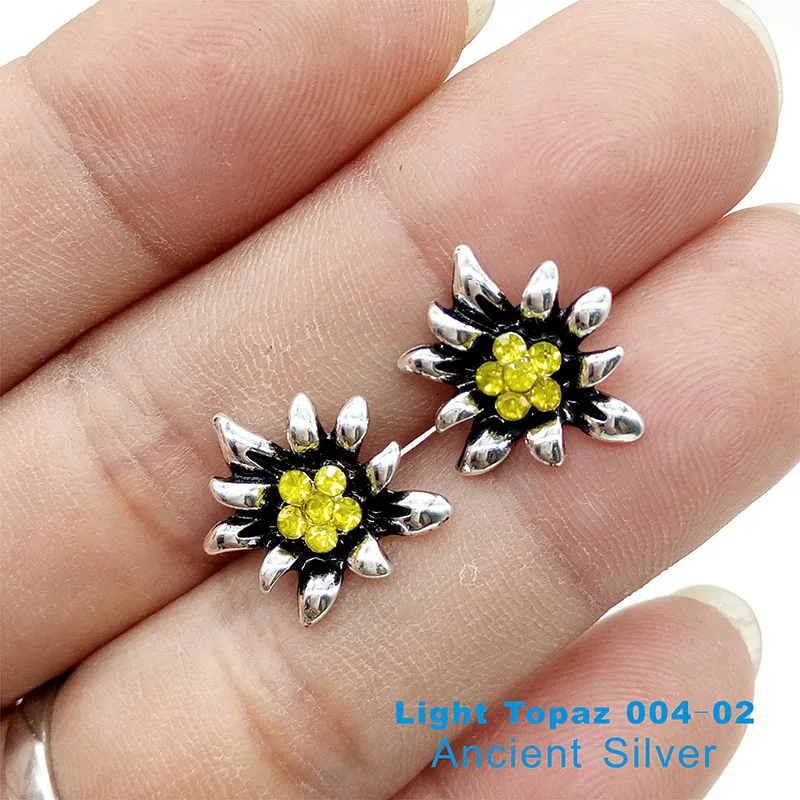 Vintage Silver Bavarian Edelweiss Flower Stud Earings Ladies Costume Jewelry Traditional Colors German Earring For Women Girls