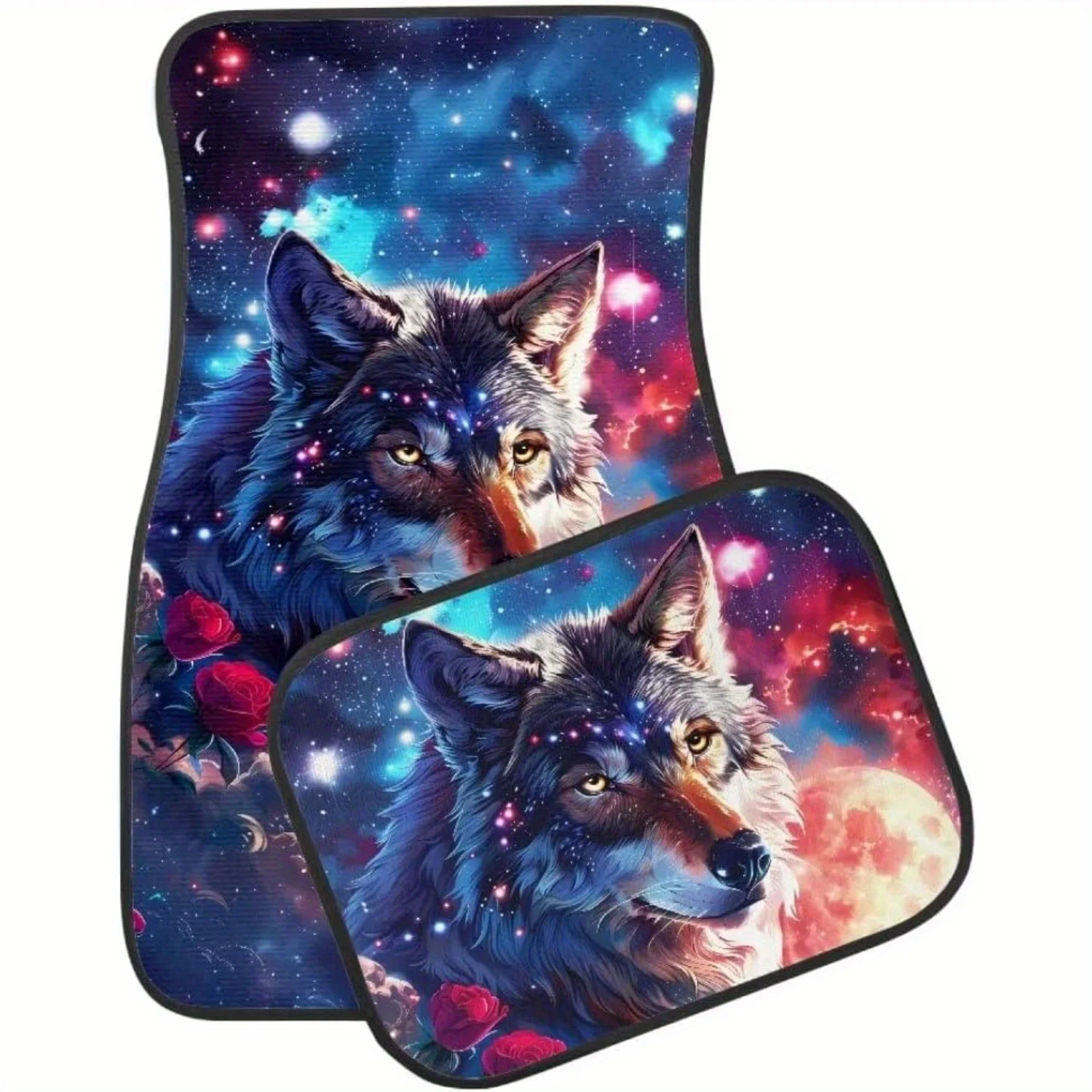 Wolf Rose Galaxy Print All Weather Floor Mats For Car SUV & Truck - Automotive Floor Mats 4pcs Set (Front & Rear), Heavy Duty Pr
