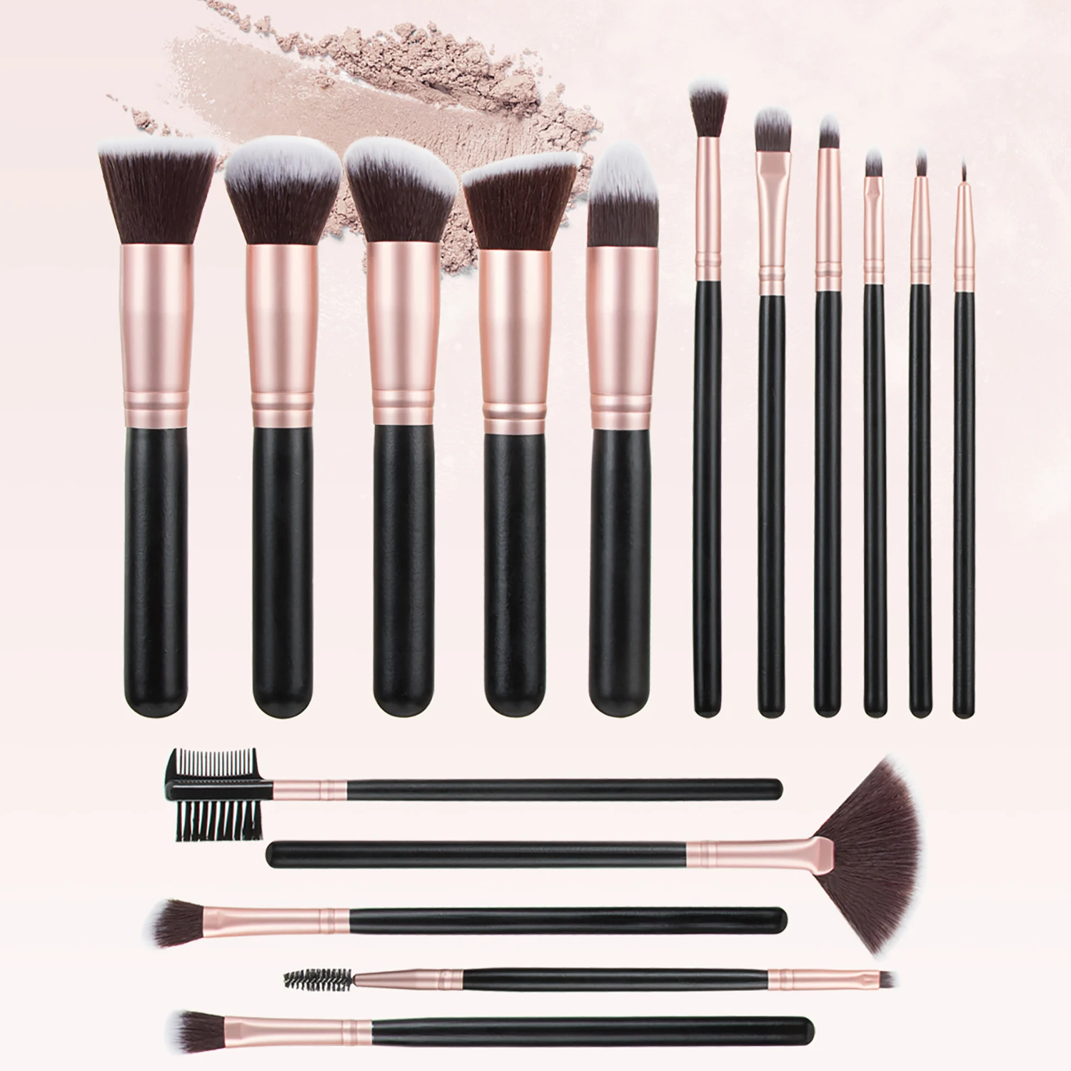 16Pcs Full Face Eye Makeup Brush Set Fluffy Soft Bristles for Foundation Blush Eyebrow Eyeshadow Cosmetic Kit