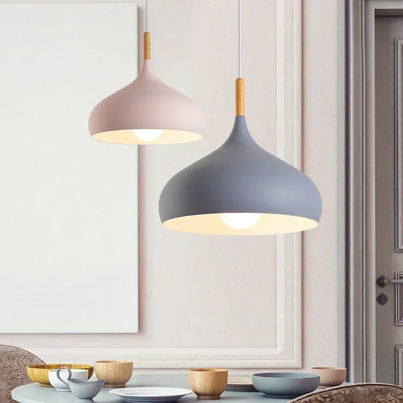 

Nordic Simple Macaroon Color Pendant Lights LED Hanging Lamp Lamparas Colgantes Cocina Kitchen Cafe Single Head Chandelier