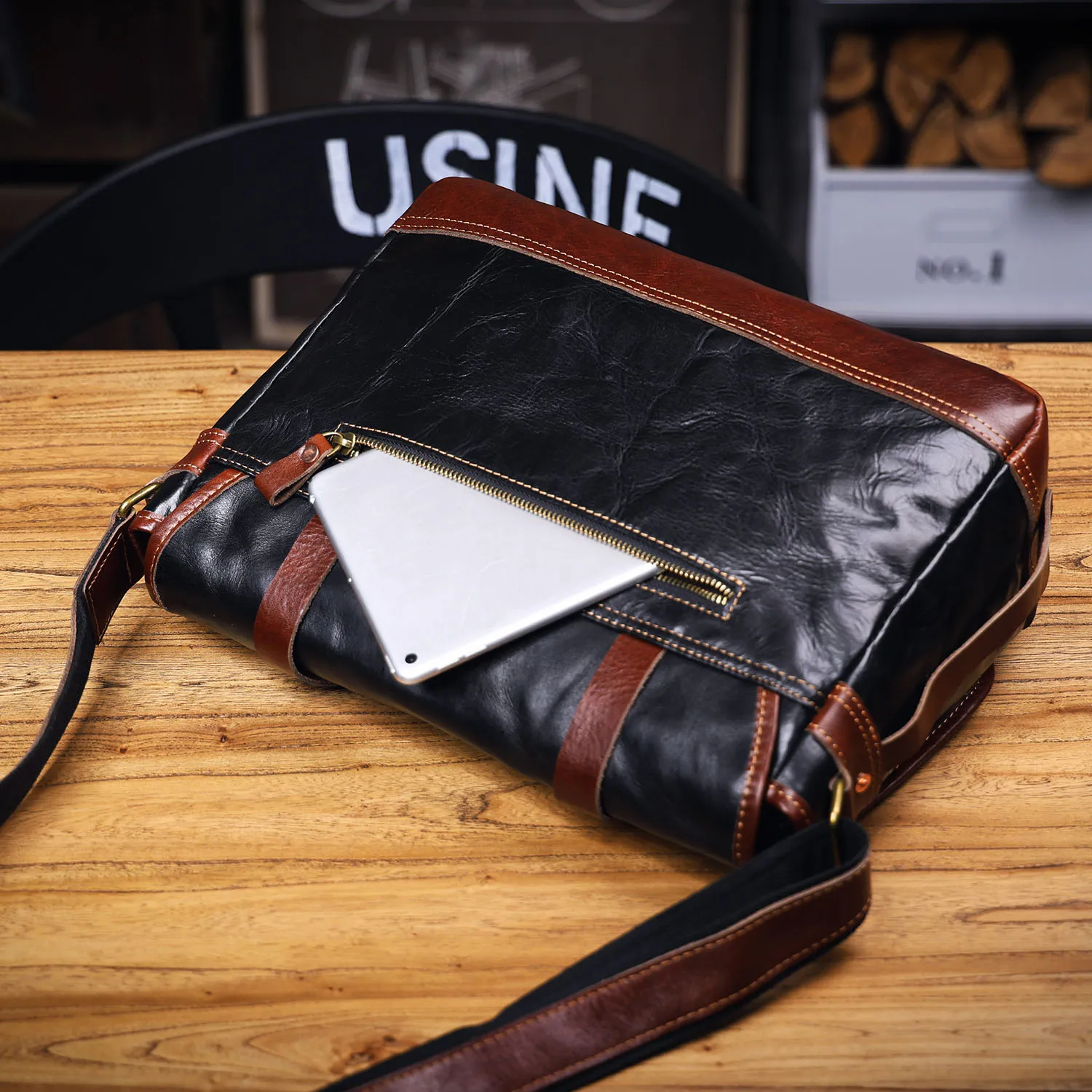 S.WORKER Vintage Echtleder Herren-Umhängetasche Crossbody-Taschen Crazy Horse Rindsleder Schultertasche Top-Layer Mode – Detail 13